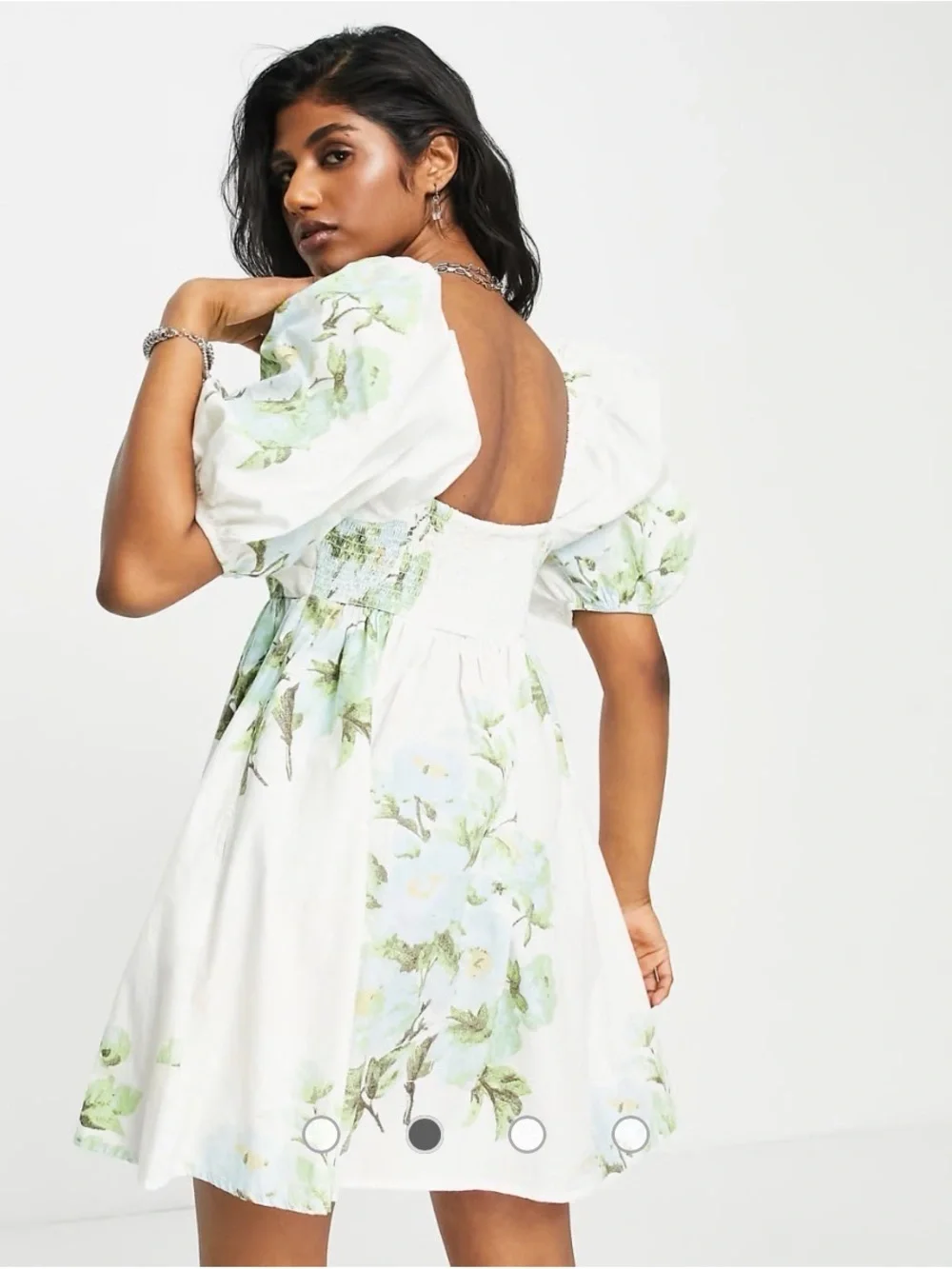 Free People White 100% cotton Floral Dress with pockets Green Blue large 12 14 - Picture 6 of 6
